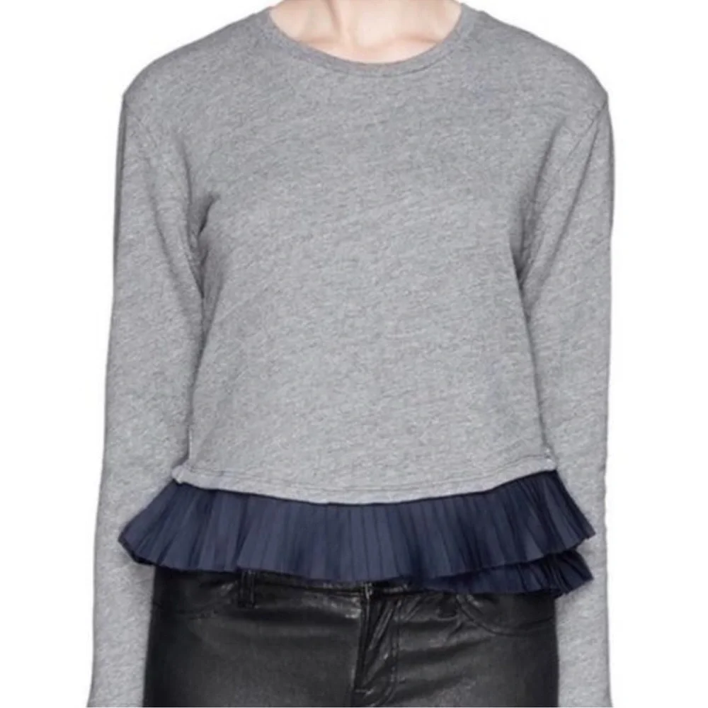 J.CREW Ruffle Pleated Hem in Heather Gray Crew Sweatshirt Top
